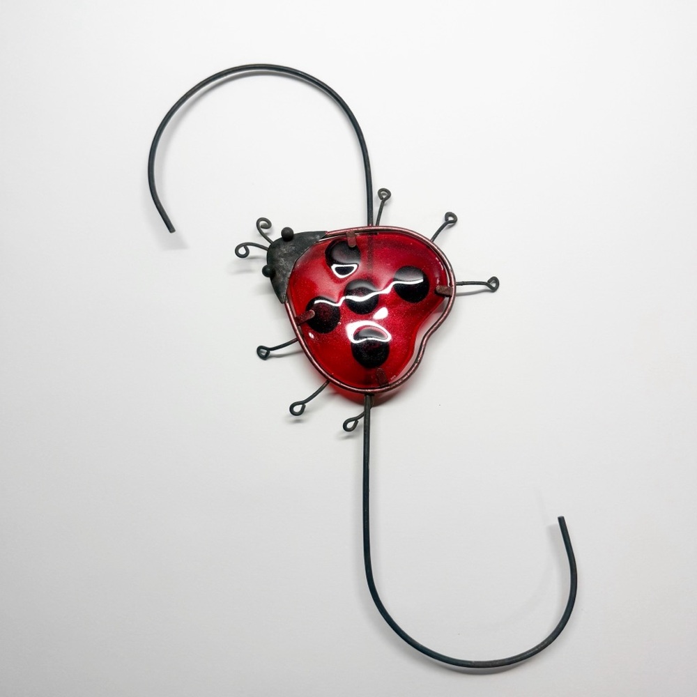 Vintage Glass Metal Ladybug Plant Yard Hanging Decor